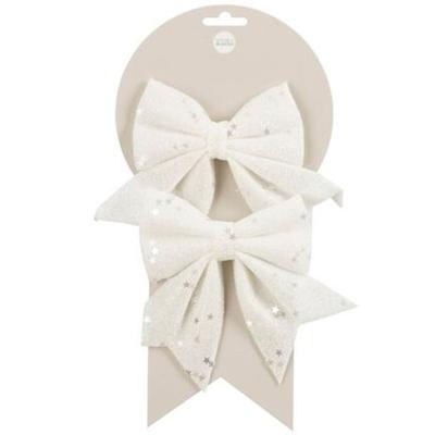 Kerst ornamenten strikken - 2x st - wit met glitter - 12 x 13 cm - kerstboomstrikjes