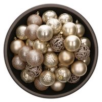 37x stuks kunststof kerstballen licht beige 6 cm glans/mat/glitter mix