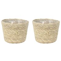 Set van 3x stuks plantenpot/bloempot van jute/zeegras diameter 13 cm en hoogte 10 cm creme beige - thumbnail