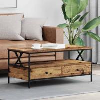 Salontafel met lade met plank met opslag Oud hout 100 x 51 x 45 cm Bewerkt hout