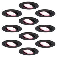 Set van 10 Miro smart inbouwspots - Wifi + Bluetooth - RGBWW - GU10 - Kantelbaar - Google Home, Amazon Alexa en Siri - IP20 voor binnen - Zwart
