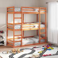 Stapelbed 3-persoons massief grenenhout wasbruin 90x200 cm