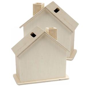 Spaarpot huisje - Set van 2x stuks - beschilderbaar - 10 cm - hout - hobby/knutsel spaarpot