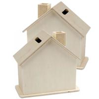 Spaarpot huisje - Set van 2x stuks - beschilderbaar - 10 cm - hout - hobby/knutsel spaarpot