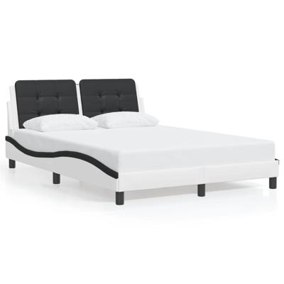 Bedframe met LED zonder matras "Zadar" kunstleer wit en zwart 140x190 cm