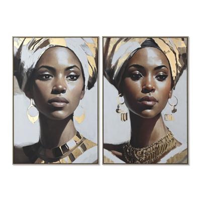 Schilderij Home ESPRIT Wit Bruin Gouden Koloniaal Afrikaanse (2 Stuks)