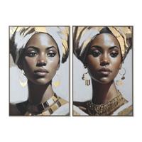 Schilderij Home ESPRIT Wit Bruin Gouden Koloniaal Afrikaanse (2 Stuks)