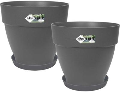 ELHO Set van 2 ronde bloempotten met schotels Vibia Campana + Loft - Ø29,8 x H25,8cm + schotel Ø21 x H2,8cm - 22 L - Zwart