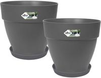 ELHO Set van 2 ronde bloempotten met schotels Vibia Campana + Loft - Ø29,8 x H25,8cm + schotel Ø21 x H2,8cm - 22 L - Zwart
