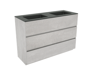 Storke Edge staand badkamermeubel 120 x 46 cm beton zilvergrijs met Scuro dubbele wastafel in mat kwarts