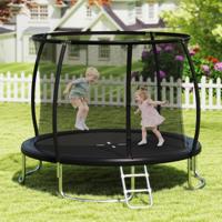 Buiten Trampoline met Ladder Ronde Tuintrampoline met Veiligheidsnet Randbedekking en Metalen Frame Ø305cm Zwart