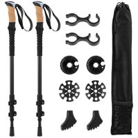 Trekkingstokken van Aluminium Uitschuifbare Wandelstokken met EVA- en Natuurkurkhandvatten Zwart