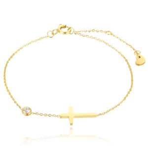 Goudkleurige Schakelarmband met Steentje en Kruis