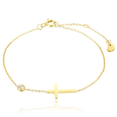 Goudkleurige Schakelarmband met Steentje en Kruis