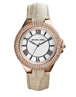 Michael Kors horlogeband MK2330 Leder Beige + beige stiksel - thumbnail