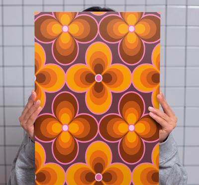 Vintage canvas schilderij Retro groovy bloempatroon