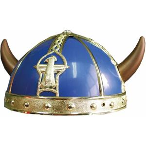 Gallier/vikingen verkleed helm met hoorns - blauw - Carnaval verkleed hoeden - volwassenen