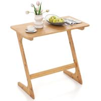 Z-vormige Bijzettafel Sofatafel van Bamboe Ruimtebesparende Koffietafel Nachtkastje Salontafel Natuur
