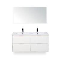 Porto Badmeubelset 120 cm - 4 laden Wit Hoogglans - Keramische Wastafel Wit Slim - met Spiegel