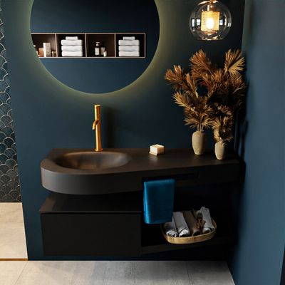 MONDIAZ RIVA 120cm badmeubel onderkast / planchet kleur Urban met 1 lade. Wastafel DULCET links 1 kraangat kleur Urban. MONDIAZ RIVA 120cm badmeubel onderkast / planchet kleur Urban met 1 lade. Wastafel DULCET links 1 kraangat kleur Urban.