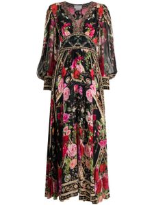 Camilla robe longue en soie à fleurs - Multicolore