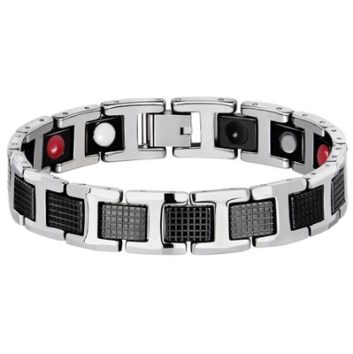 Edelstaal heren armband Magneten Zilverkleurig Zwart