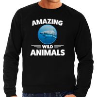 Sweater haaien amazing wild animals / dieren trui zwart voor heren - thumbnail