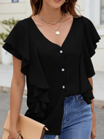 V Neck Loose Casual Striped Blouse