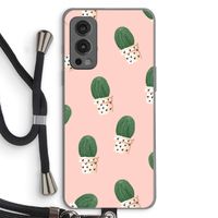Cactusprint roze: OnePlus Nord 2 5G Transparant Hoesje met koord