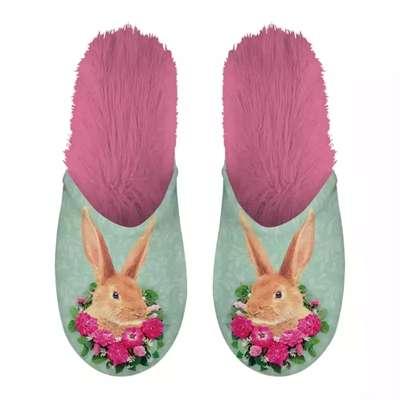 PANTOFFEL KONIJN GROEN / ROZE