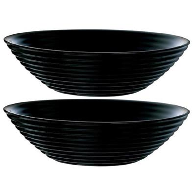 Luminarc Salade schaal/slakom - 2x - zwart - glas - Dia 27 cm - Schalen en kommen