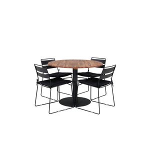 Cot tuinmeubelset tafel Ø100cm en 4 stoel Lina zwart, naturel.