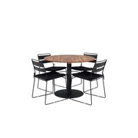 Cot tuinmeubelset tafel Ø100cm en 4 stoel Lina zwart, naturel. - thumbnail