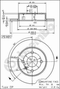 Remschijf BREMBO, Remschijftype: Gespleten, u.a. für Opel, Vauxhall, Chevrolet