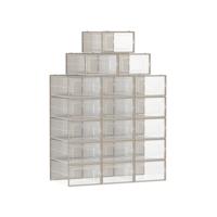 Set van 18 opvouwbare schoenendozen, Transparant + havermoutbeige / M ( 33,5 x 23,2 x 14,3 cm )