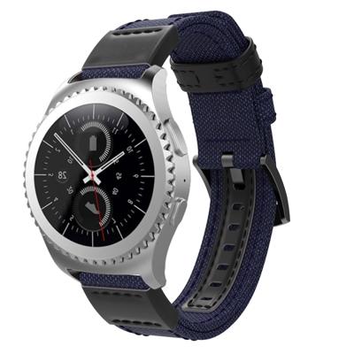 Canvas en lederen polsband horlogeband voor Samsung Gear S2/Galaxy actieve 42mm polsband grootte: 135 + 96mm (blauw)