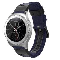 Canvas en lederen polsband horlogeband voor Samsung Gear S2/Galaxy actieve 42mm polsband grootte: 135 + 96mm (blauw)