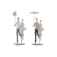 Decoratieve figuren DKD Home Decor Grijs Roze 18 x 10 x 37 cm Koppel (2 Stuks)