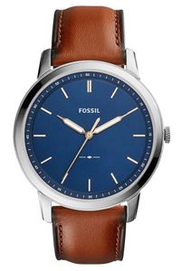 Fossil FS5304 Horloge The Minimalist staal-leder zilverkleurig-blauw-bruin 44 mm