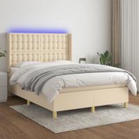 Boxspring met matras en LED stof crèmekleurig 140x190 cm