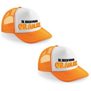 2x stuks oranje/ wit Ik juich voor oranje snapback cap/ truckers pet dames en heren - Koningsdag/ek/