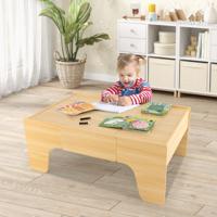 84-Delige Kinderspoorwegset Speeltafel van Hout met Omkeerbaar en Afneembaar Tafelblad en Lade Houten Spoorbaan Treinspeelgoed - thumbnail