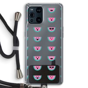 Smiley watermeloenprint: Oppo Find X3 Transparant Hoesje met koord
