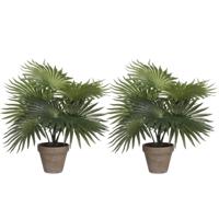Mica Decorations Palm kunstplant - 2x - groen - H30 x D35 cm