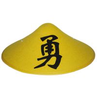 Chinese verkleed hoed geel met teken - thumbnail