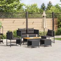 Tuinbankenset met kussen 6 pcs Zwart poly rattan