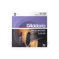 D&apos;Addario EJ13-3D 11-52 Custom Light Bronze snaren voor westerngitaar (3 sets)