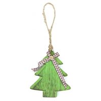 Groene houten kerstboom hanger 11 cm - thumbnail