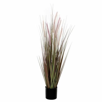 Kunstgras/gras kunstplant met pluimen - groen/paars H120 x D60 cm - op stevige plug