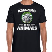 T-shirt ringstaart makis amazing wild animals / dieren zwart voor heren